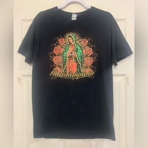 Unisex Virgin Mary Gold Glitter Front & Back Med. Short Sleeve T-Shirt.     3207